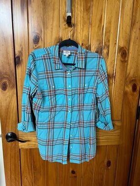 St. John's Bay Turquoise Plaid Button-Up Shirt